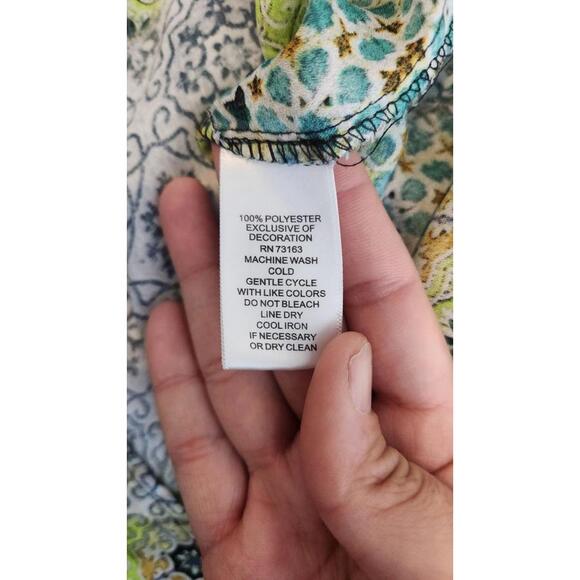 Spense Shirt Womens XL Green Blue Boho Peasant Tunic Top Bell Sleeve Print Flowy - Picture 7 of 7